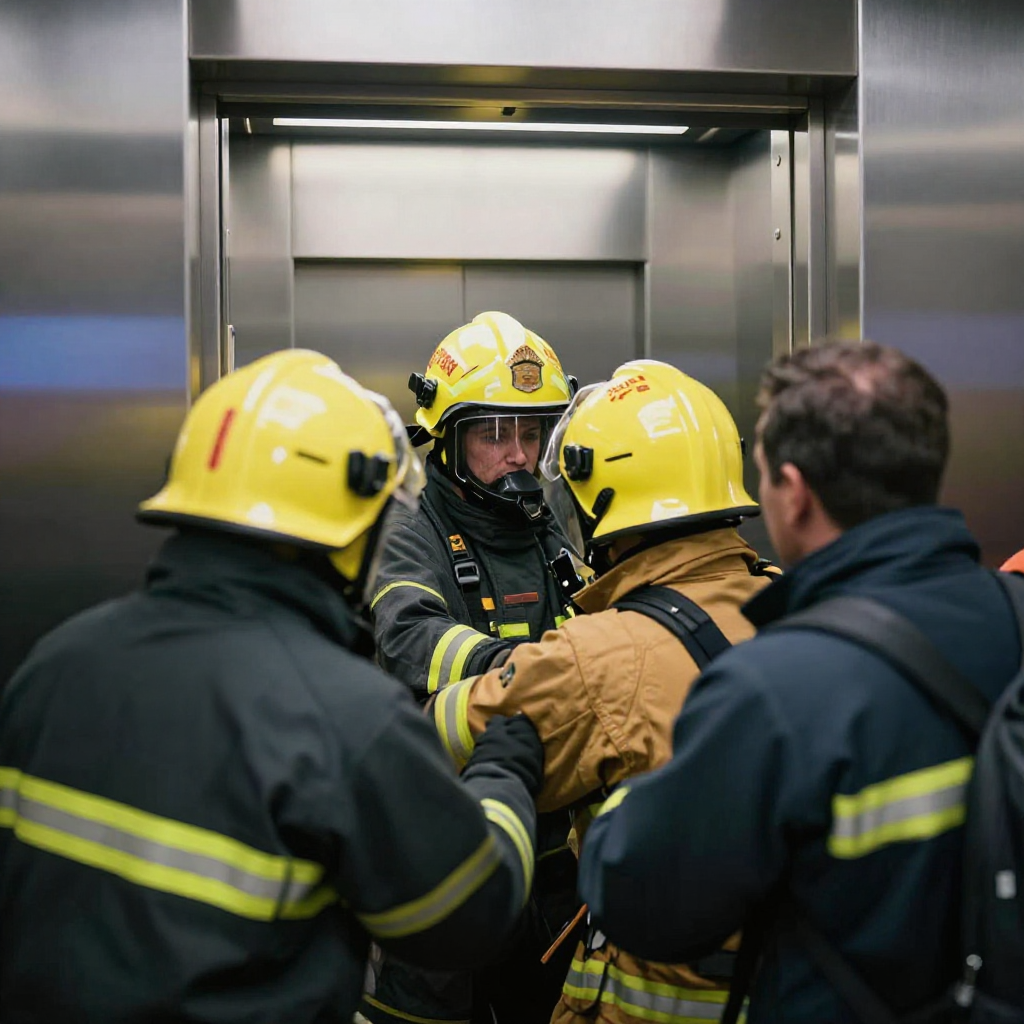 firefighters in lifts